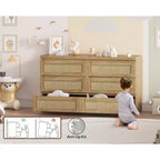 Cassettiera in rattan per camera da letto con 6 cassetti, cassettiera larga moderna in stile rustico da 47 pollici, mobile contenitore in legno per organizzare armadio, soggiorno e corridoio