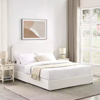 Lit queen-size moderne rembourré en bouclé avec tiroirs de rangement