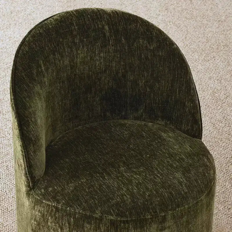 Ensemble de table à manger moderne pour 6 personnes, table ronde à piètement central, fauteuils tonneau pivotants à roulettes, chenille texturée - Panipeachy