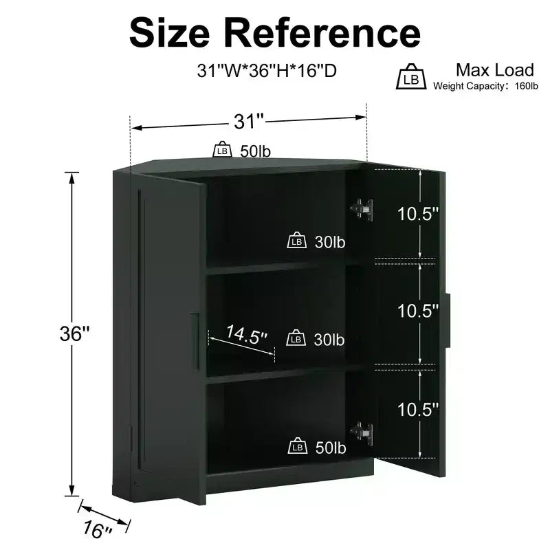 Meuble d’angle Dovelina avec étagères réglables, buffet, meuble à vin et meuble de cuisine et de salle à manger avec portes en bois - 31 po H x 31 po L, 36 po H x 31 po L