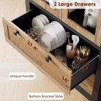 Dispensa da cucina in stile rustico con ante in vetro, mobile contenitore da 72 pollici con cassetti e ripiani regolabili per sala da pranzo, bagno e soggiorno