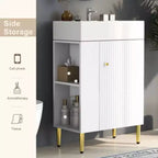 21.6 white Bathroom vanity, Combo Cabinet, Bathroom Storage Cabinet, Single Ceramic Sink, Left side storage