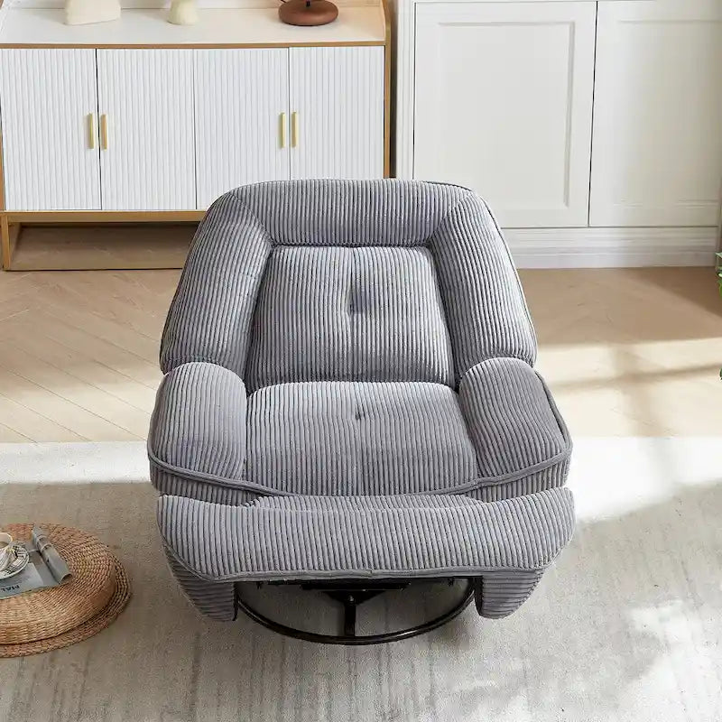 Drehbarer Cord-Sessel mit Gleitfunktion und Liegefunktion, Fußstütze für das Wohnzimmer