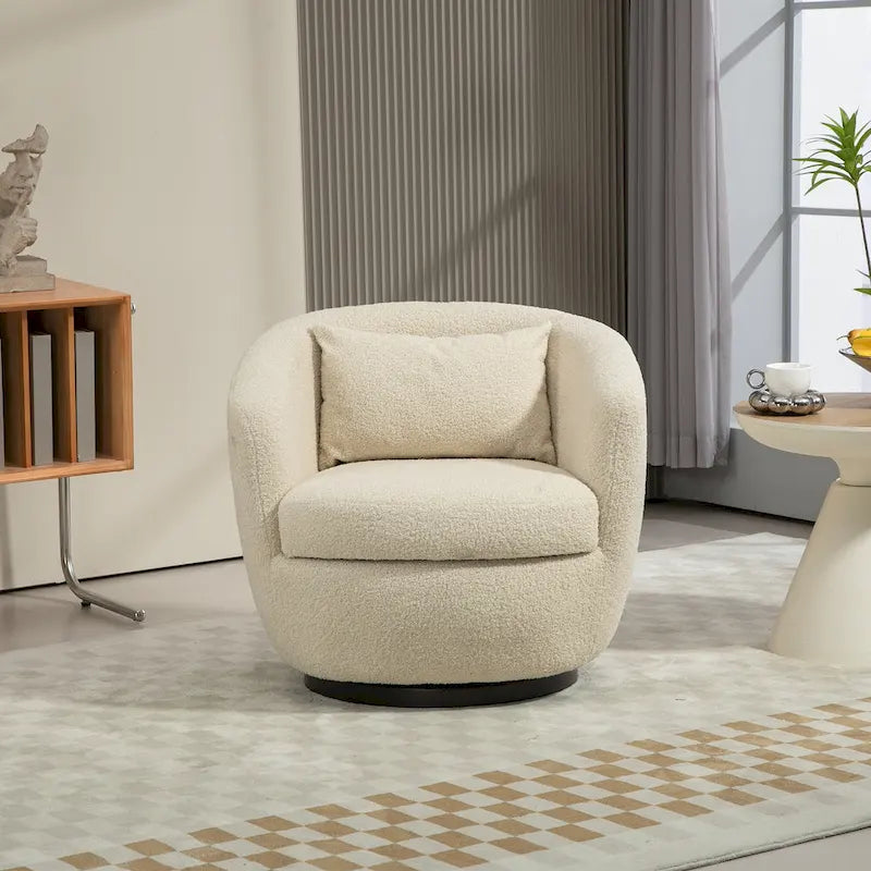 Fauteuil tonneau pivotant rembourré avec rangement, chaise d’appoint moderne pour salon, chambre, bureau ou coin lecture