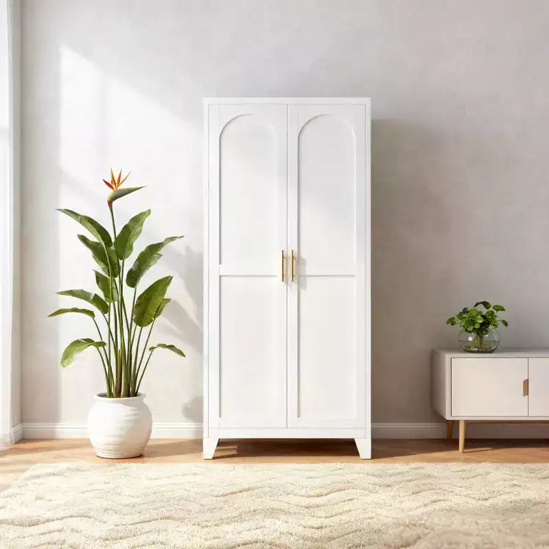 Armadio contenitore Homy Casa a 4 ante con pannelli in canna e ripiani regolabili per soggiorno, sala da pranzo o ingresso, nero e naturale