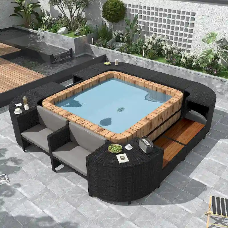 Ensemble de canapé d’angle d’extérieur en rotin, cadre quadrilatéral pour spa