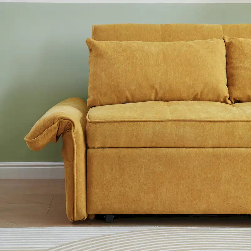 Canapé-lit escamotable en tissu chenille jaune - 39.00 x 53.50 x 31.50