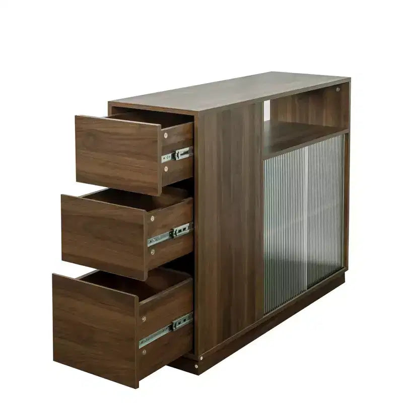 Buffet moderne GDFStudio Hikaru avec portes coulissantes en verre et tiroirs
