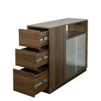 Buffet moderne GDFStudio Hikaru avec portes coulissantes en verre et tiroirs