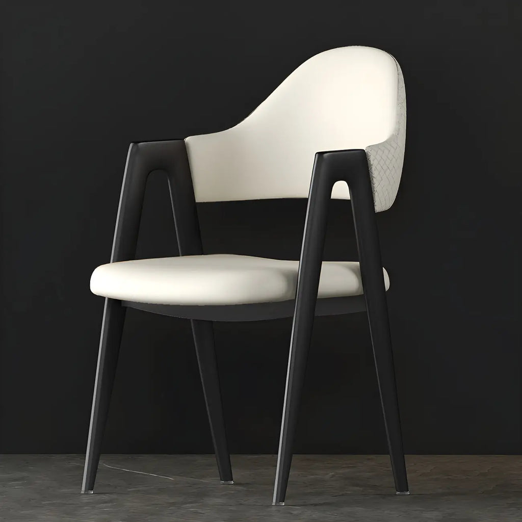 Modern Leather Curved Open Back Arm Dining Chair