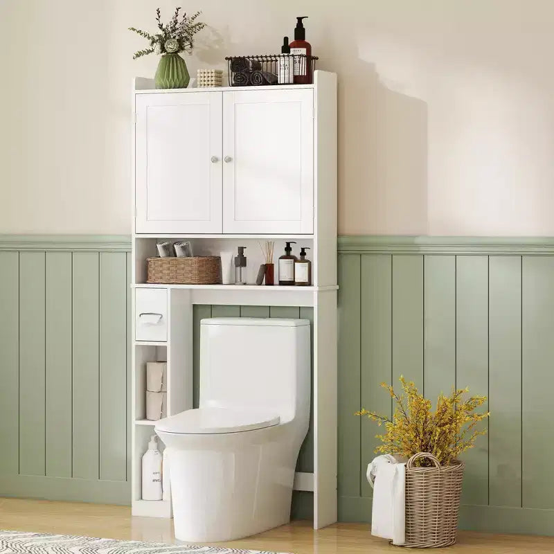 Mobile contenitore HOMCOM sopra il WC, organizer moderno per bagno sopra il WC con 2 ante, porta carta igienica e struttura indipendente salvaspazio