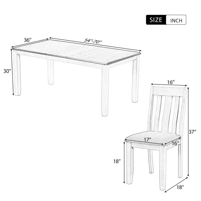 Ensemble de table à manger extensible de style champêtre pour 6 personnes, table rectangulaire et 6 chaises rembourrées