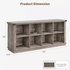 Libreria organizer con 8 scomparti, mobile orizzontale in stile rustico, libreria in legno da 62 pollici con vani portaoggetti per ingresso, libreria lunga e bassa per soggiorno