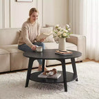 Honey Brown Round Coffee Table with 2 Tiers of Storage, Measuring 31.5 x 17.7 Inches, Ideal for the Living Room