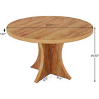 Lantine 47.24-Inch Round Dining Table for 4-6, Farmhouse Kitchen Table with Pedestal Base, Small Dinner Table for Dining Room, Living Room, Brown