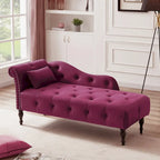 Chaise longue moderna da 60,6" in velluto con bottoni trapuntati, gambe in legno massello e borchie decorative