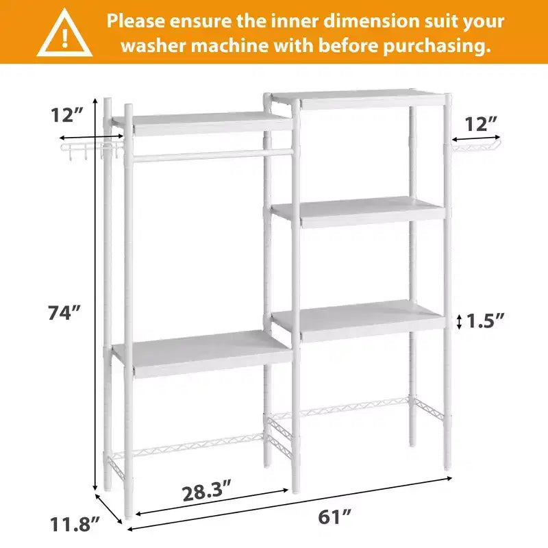 Scaffale sopra lavatrice, scaffale portaoggetti a 5 ripiani per asciugatrice con altezza regolabile, scaffale da bagno salvaspazio per bagno e lavanderia