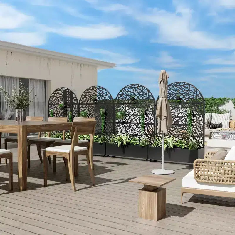 MAYEERTY jardinière en fer noir arquée de 72x47 avec treillis, ensemble de 3 panneaux décoratifs pour jardin, terrasse et balcon