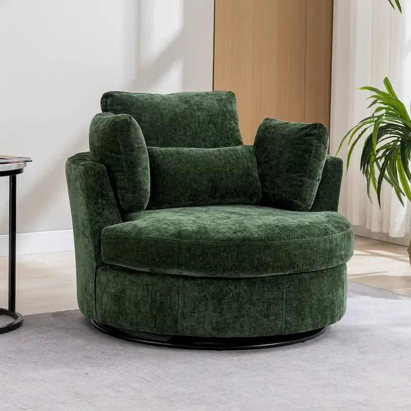 Poltrona girevole imbottita da 42,3W con 4 cuscini e pouf contenitore a mezzaluna