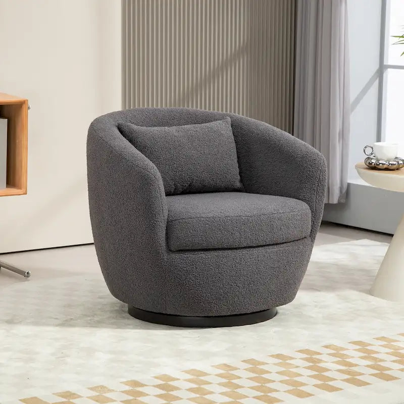 Fauteuil tonneau pivotant rembourré avec rangement, chaise d’appoint moderne pour salon, chambre, bureau ou coin lecture