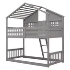 Letto a soppalco matrimoniale singolo a forma di casetta, letto rialzato in legno tipo casetta con scaletta e sponde di sicurezza per bambini