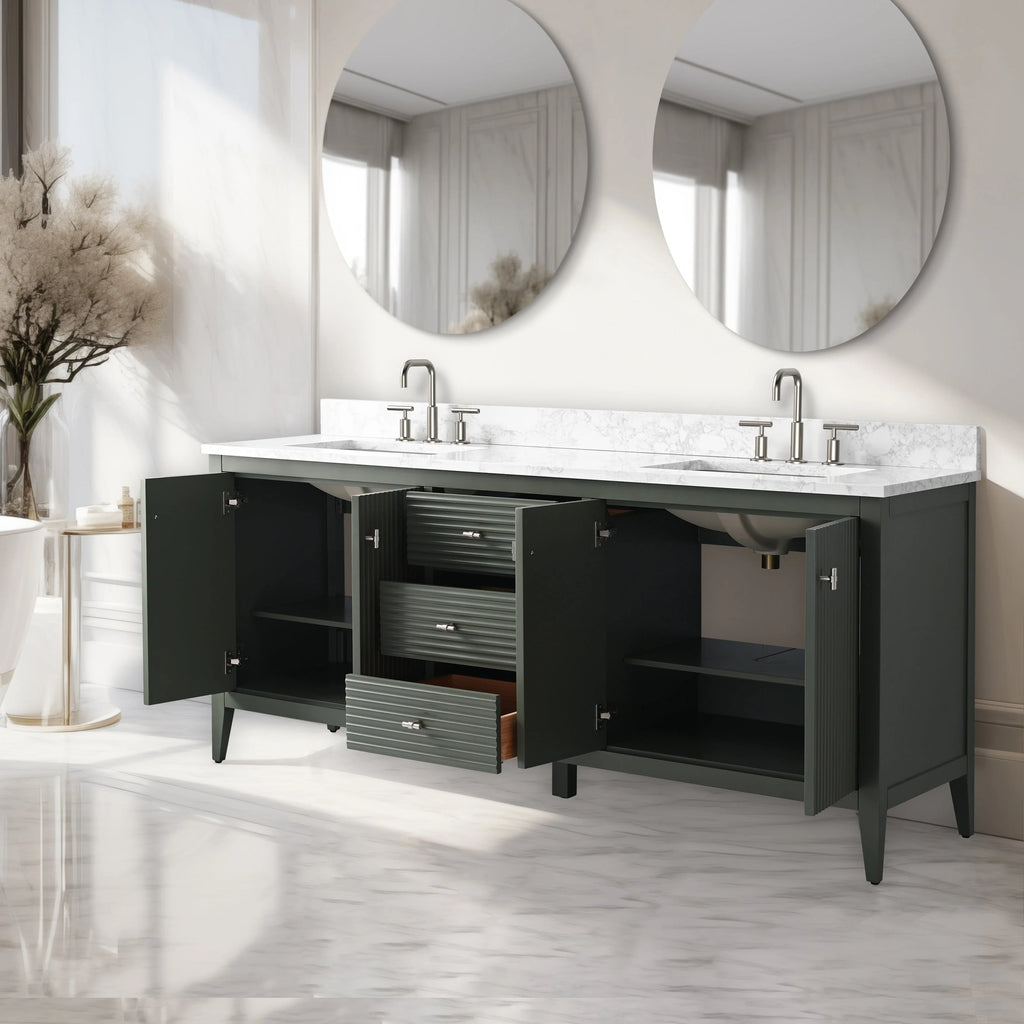 Meuble-lavabo Vanity Art 72 à double vasque avec plateau en marbre reconstitué