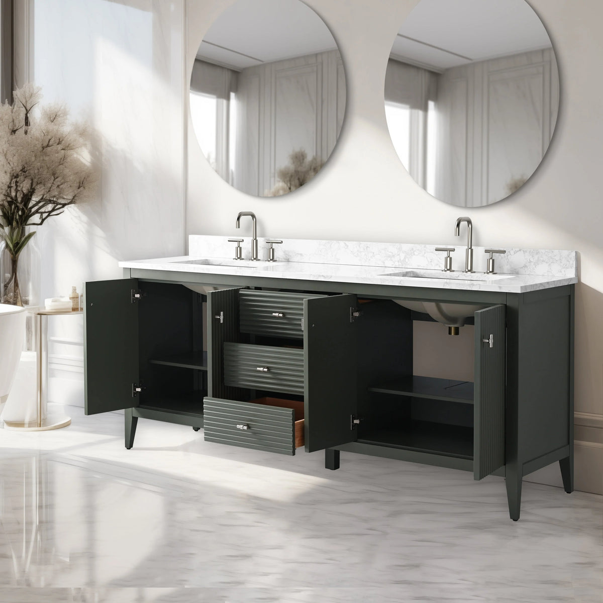 Meuble-lavabo Vanity Art 72 à double vasque avec plateau en marbre reconstitué
