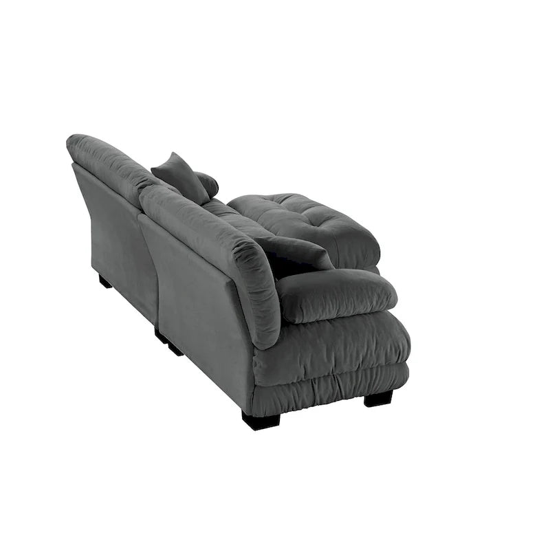 Canapé deux places modulable en L en chenille avec coussins lombaires