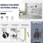Tavolo da lavoro per hobbistica regolabile in altezza con ripiani contenitori, tavolo da taglio pieghevole e mobile per ufficio domestico, stanza da cucito o stanza creativa