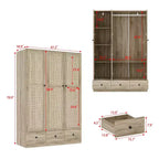 Armadio in rattan Famapy con 3 cassetti, guardaroba con 3 ante in rattan traspirante, armadio alto in stile rustico per camera da letto