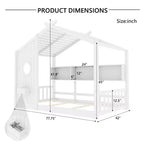 Cadre de lit plateforme en forme de maison, format une place et demie/double, lit cabane au sol pour tout-petit, lit Montessori pour enfant, lit maison de jeu avec étagère de rangement – ModernLuxe