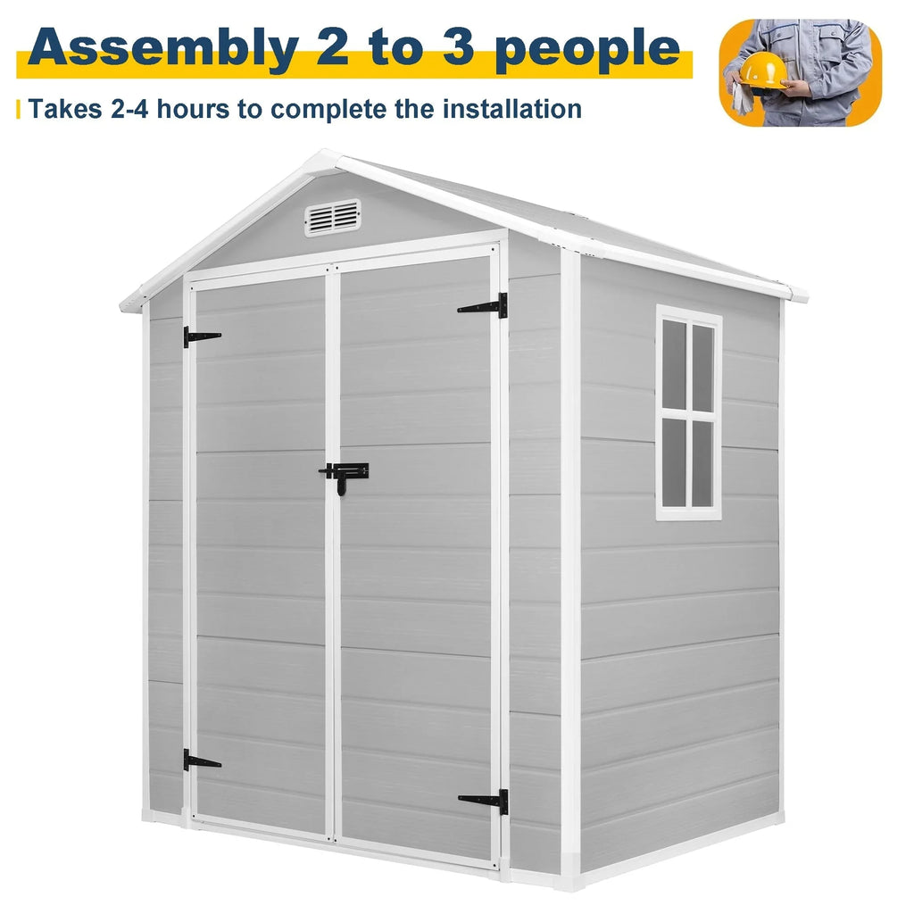 Abri de rangement extérieur en plastique et résine tout temps avec plancher, remise à outils Spire, 6 pi x 4 pi/6 pi x 8 pi/8 pi x 6 pi/8 pi x 10 pi
