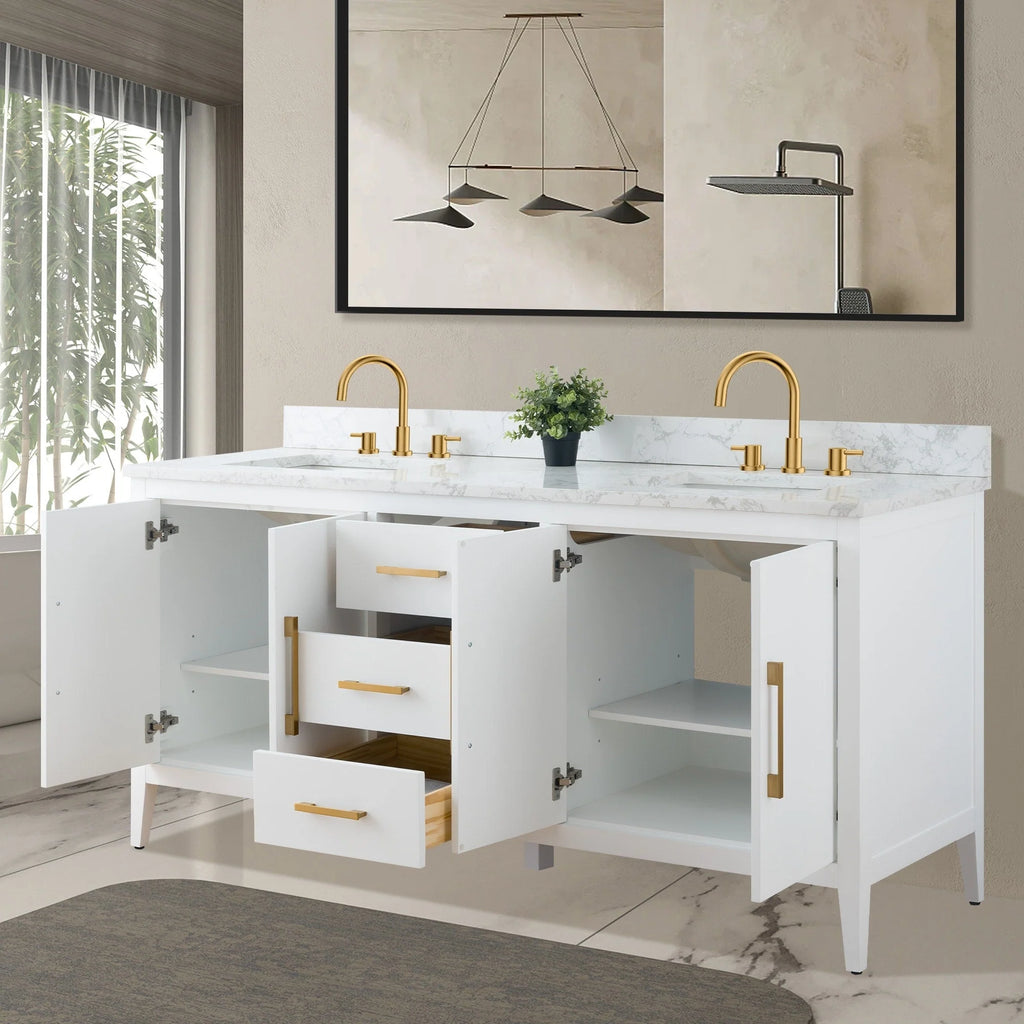 Meuble-lavabo Vanity Art 72 à double vasque avec plateau en marbre reconstitué