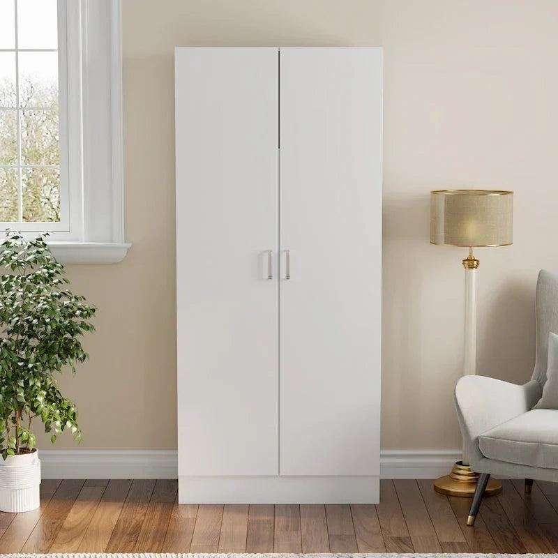 Armoire-penderie à 2 portes, armoire de chambre autoportante avec tringle