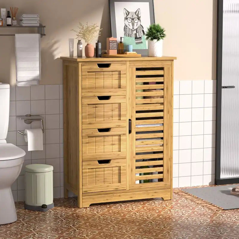 Meuble de rangement bas pour salle de bains VEIKOUS avec 4 tiroirs