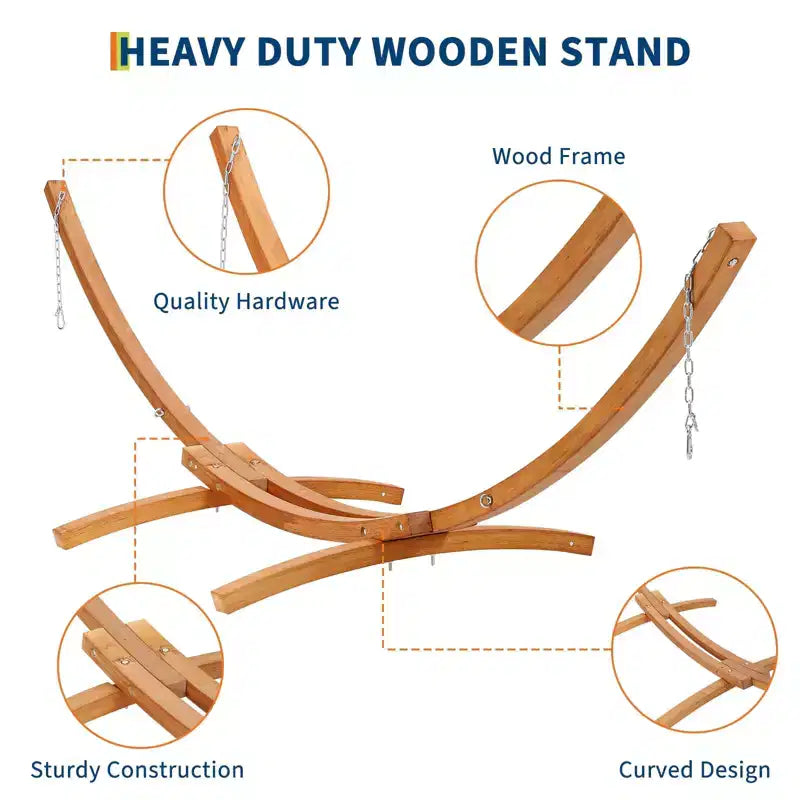 Supporto per amaca in legno da esterno per impieghi gravosi, resistente alle intemperie, universale, curvo, da 475 libbre, per patio, cortile e interni