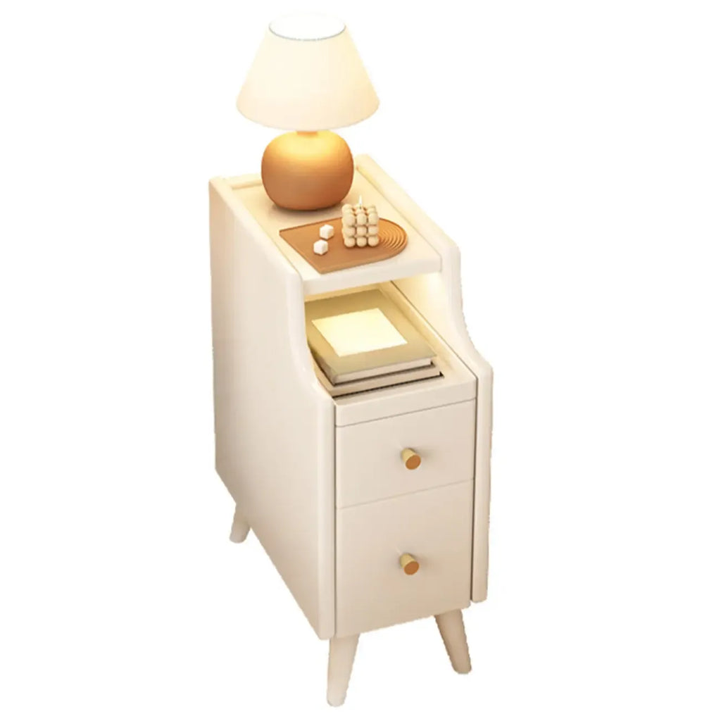 Table de chevet étroite en bois blanc avec 2 étagères