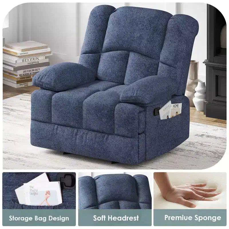 Fauteuil inclinable à bascule bleu surdimensionné avec revêtement en chenille