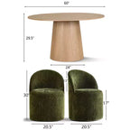 Ensemble de table à manger moderne pour 6 personnes, table ronde à piètement central, fauteuils tonneau pivotants à roulettes, chenille texturée - Panipeachy