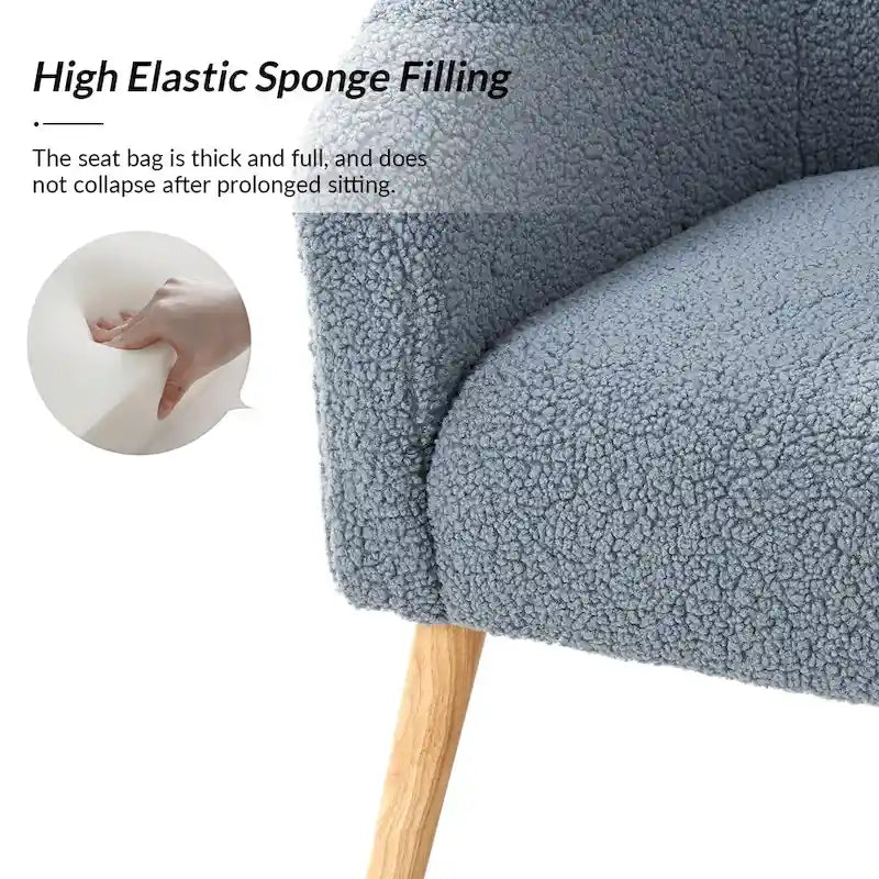 Fauteuil bouclé moderne Sheila de 30 W avec pieds en bois massif, lot de 2, par HULALA HOME