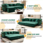 Canapé-lit escamotable et convertible Whisen en velours, format très grand lit, 3-en-1, avec ottoman amovible et design capitonné