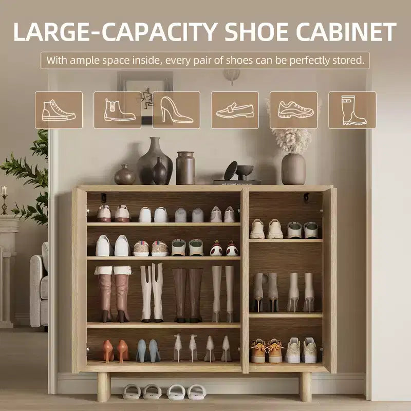 Meuble à chaussures Acekool 46 avec porte rainurée, meuble de rangement à 5 niveaux, banc d’entrée rustique pour couloir, hauteur de 41.5