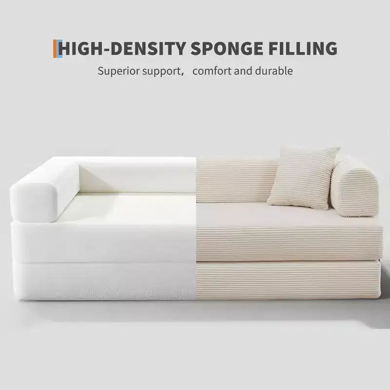 Canapé-lit convertible 4-en-1, matelas de sol pliant en velours côtelé sans cadre de 79 pouces avec oreiller, causeuse sans assemblage pour petit appartement