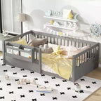 Lit cabane Montessori simple en bois Bellemave pour enfants, avec barrière surélevée et bibliothèque, pour filles et garçons