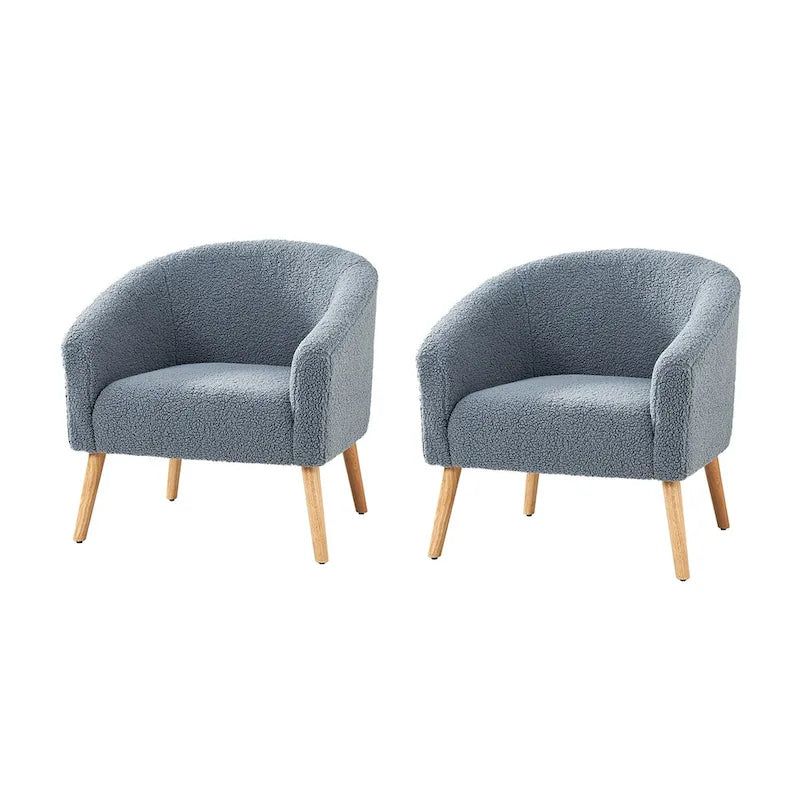 Fauteuil bouclé moderne Sheila de 30 W avec pieds en bois massif, lot de 2, par HULALA HOME