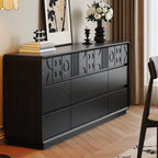 Commode en bois inspirée de l’Art déco avec motifs géométriques sculptés