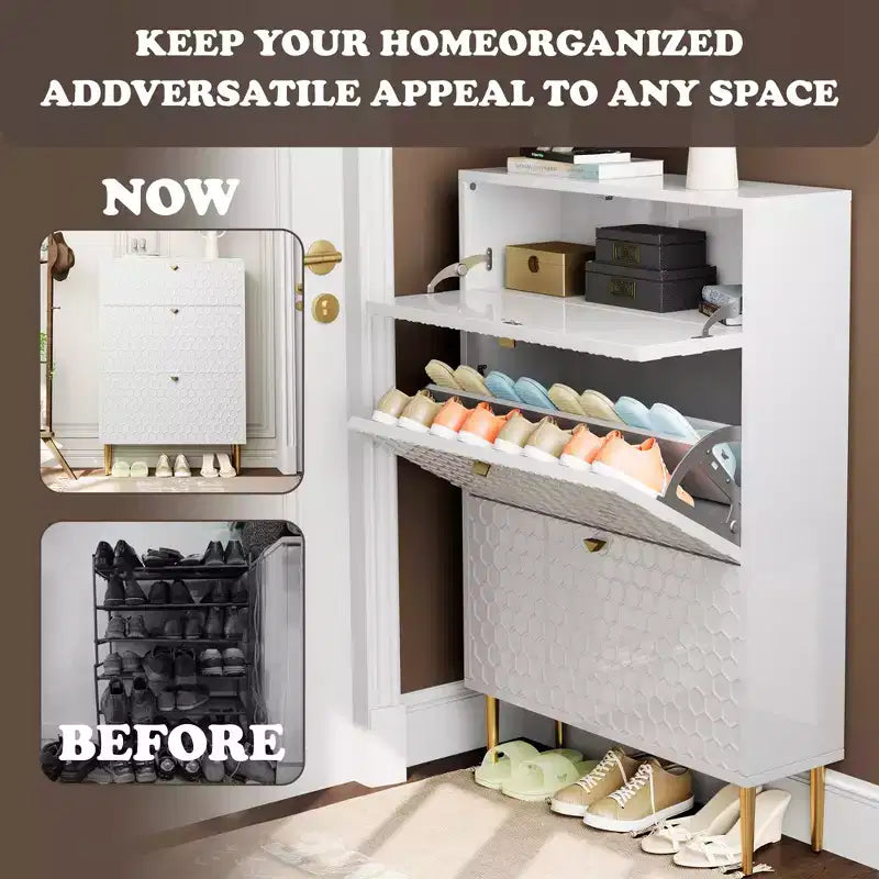Meuble de rangement à chaussures CLIHOME pour entrée, 24 paires, avec tiroirs basculants, étagère et placard