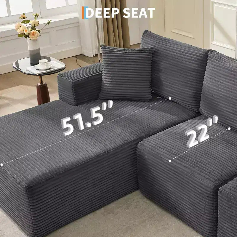 108 modernes Sofa, 3-Sitzer-Sofa in L-Form mit Polsterbezug und Kissen, Sofa mit tiefer Sitzfläche, keine Montage erforderlich