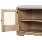 Whisen Rustic Wood Storage Bench, Entryway Shoe Bench with Removable Cushion, Adjustable Shelves
