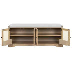 Whisen Rustic Wood Storage Bench, Entryway Shoe Bench with Removable Cushion, Adjustable Shelves